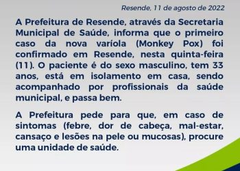 Resende registra primeiro caso da varíola dos macacos