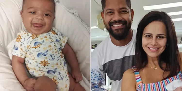 MAMÃE CORUJA VIVIANE ARAUJO MOSTRA JOAQUIM SORRINDO
