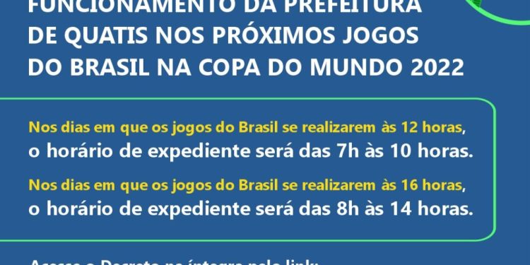 PREFEITURA DE QUATIS TEM HORÁRIO DE FUNCIONAMENTO DIFERENCIADO PARA JOGO DA SELEÇÃO NESTA SEGUNDA