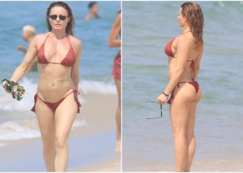 CINQUENTONA RITA GUEDES BATE UM BOLÃO NA PRAIA