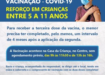 QUATIS INICIA APLICAÇÃO DA DOSE DE REFORÇO DA COVID EM CRIANÇAS ENTRE 5 A 11 ANOS