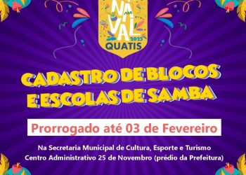 QUATIS PRORROGA INSCRIÇÃO PARA O CADASTRO CULTURAL CARNAVALESCO