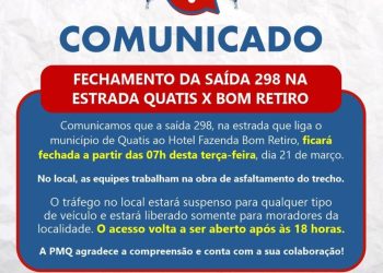 FECHAMENTO DA SAÍDA 298 NA ESTRADA QUATIS X BOM RETIRO