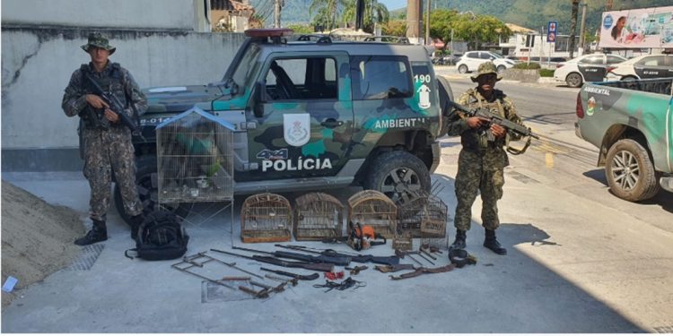 POLICIAIS AMBIENTAIS APREENDEM ARMAS DE CAÇA E PÁSSAROS SILVESTRES EM ANGRA